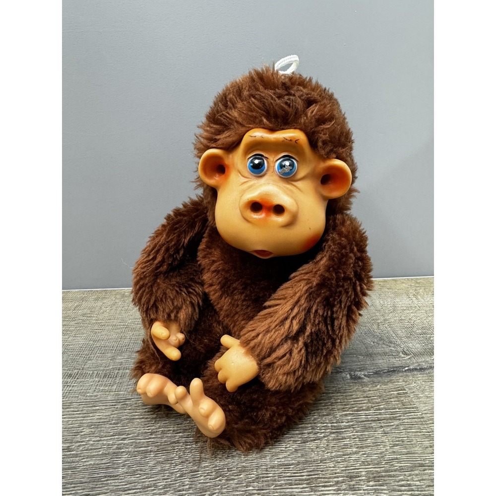Vintage Zayre Corp Rubber Face Monkey Plush 1980s Sad Gorilla Made in Korea Toy